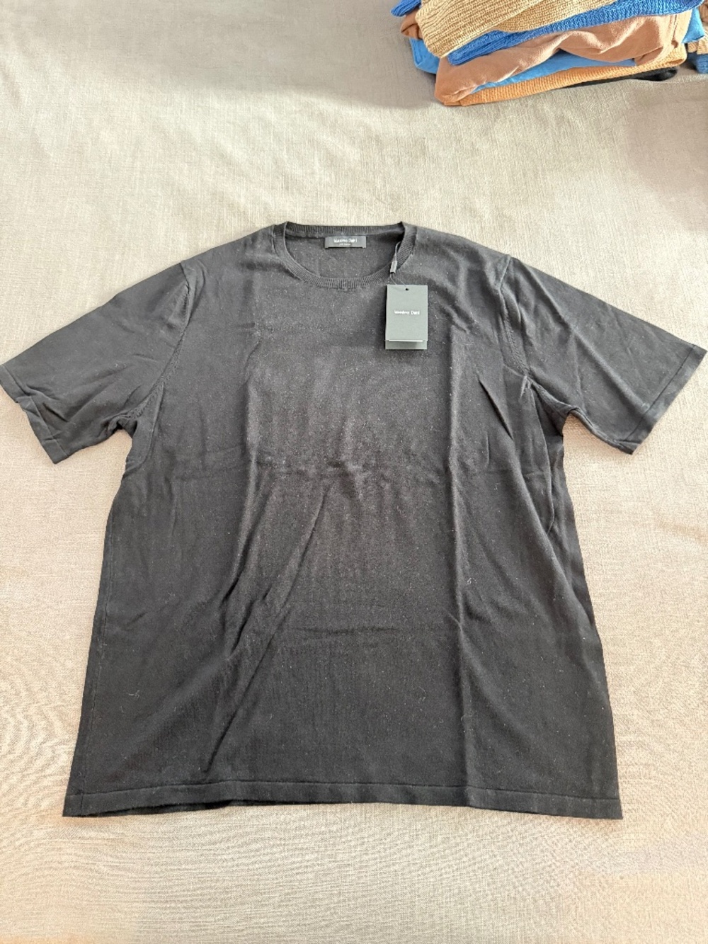 Massimo Dutti Men’s Cotton Linen Knit T-Shirt Large Black NWT